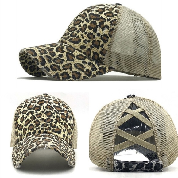 Accessories - Animal Print distressed baseball cap beige , brown and black velcro